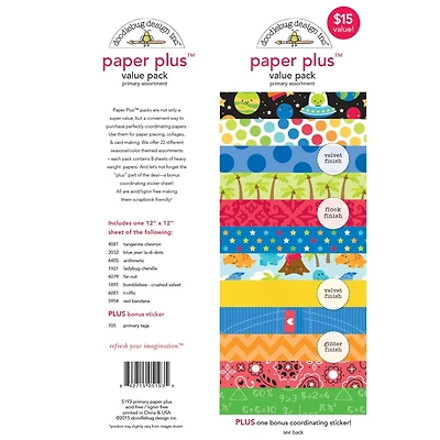 Doodlebug Design Inc.™ Paper Plus™ Primary Assortment 12" x 12" Cardstock Paper, 8 Sheets