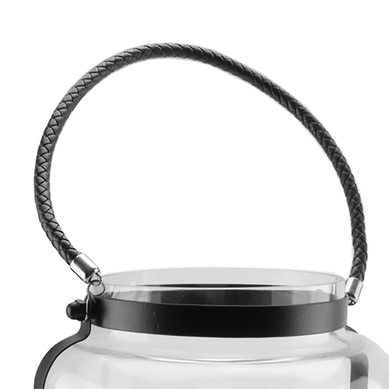 18" Jet Black Framed Glass Pillar Candle Holder Lantern