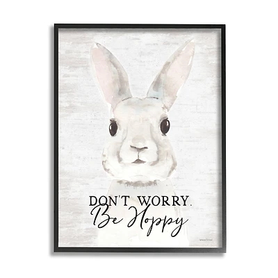 Stupell Industries Don't Worry Be Hoppy Easter Bunny Rabbit Pun Framed Giclee Art