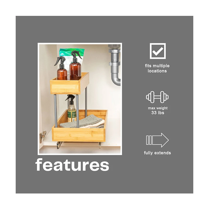 Household Essentials Glidez Steel & Bamboo Slide-Out 2-Tier Storage Organizer