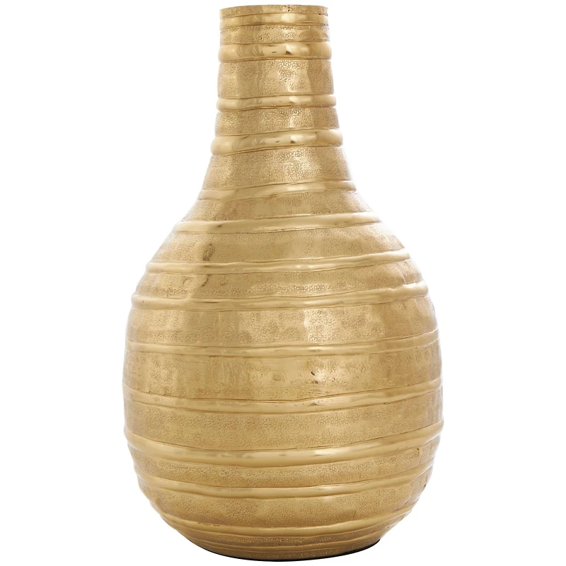13" Gold Metal Snakeskin Inspired Vase with Dimensional Linear Accents