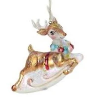 5.25" White & Red Glittered Reindeer Glass Christmas Ornament
