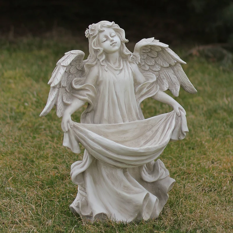 18.5" Serene Angel Bird Feeder Outdoor Garden Statue