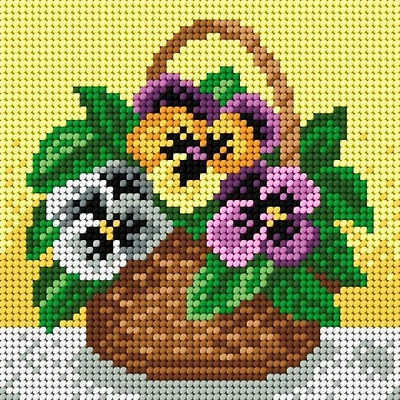 Orchidea Small Basket of Pansies Gobelin Canvas for Halfstitch