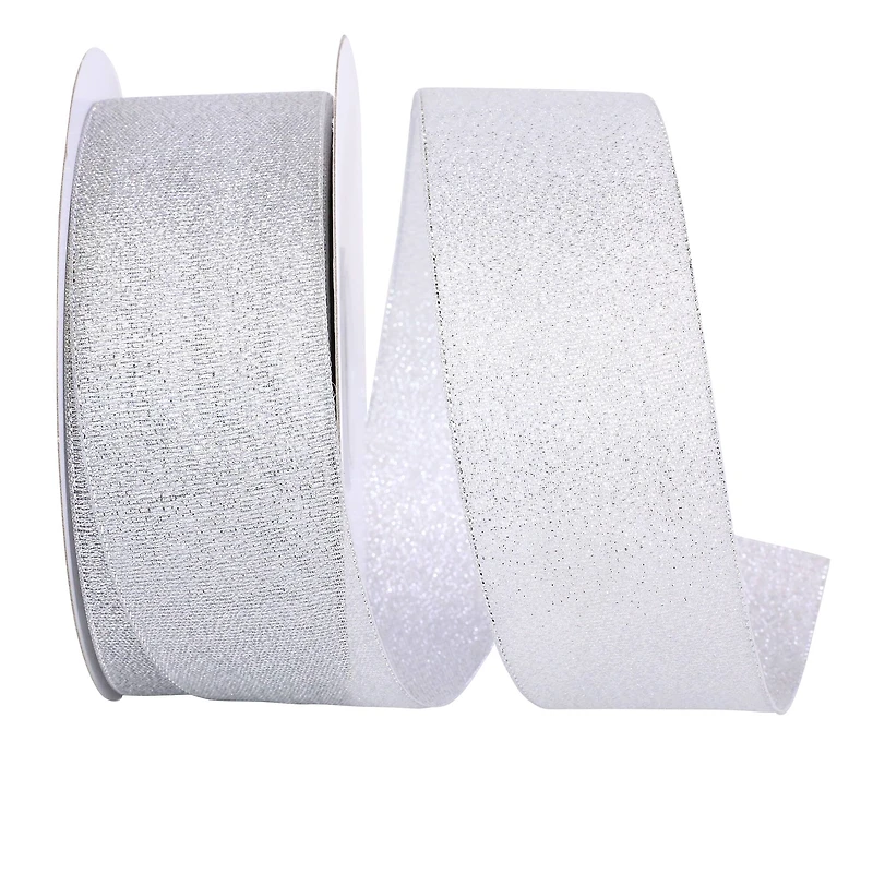 JAM Paper 1.5" x 25yd. Silver Woven Shimmer Wired Ribbon