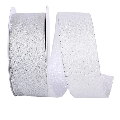 JAM Paper 1.5" x 25yd. Silver Woven Shimmer Wired Ribbon