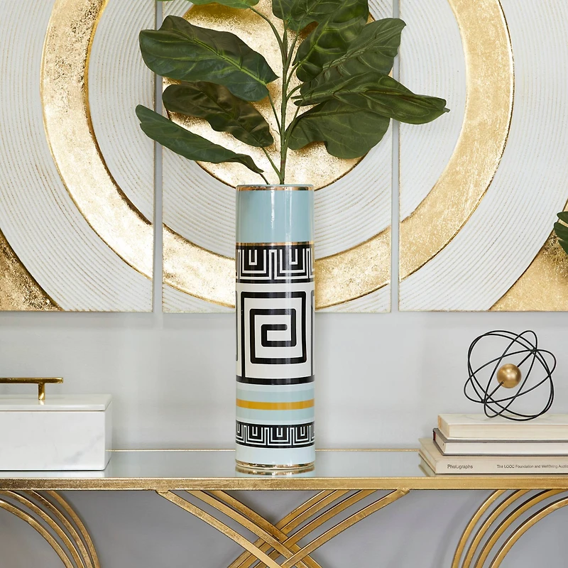 Teal Stoneware Modern Vase, 18" x 5" x 5"