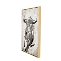 24" x 1.5" Gold Polystone Bull Shaded Running Living Room Framed Wall Art 