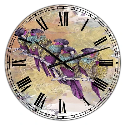 Designart 'Purple Parrots Oversized Cottage Wall Clock