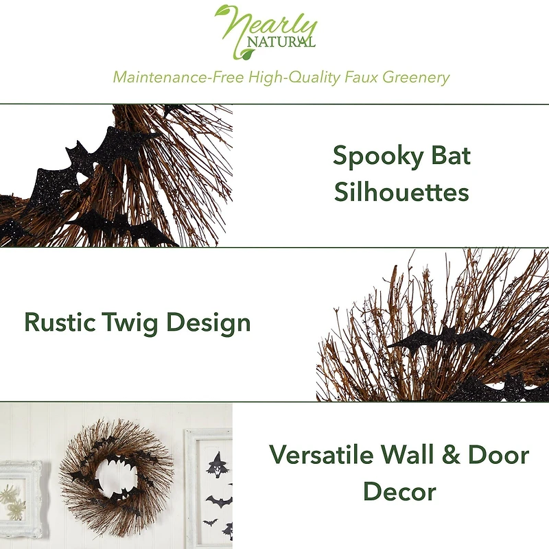 26" Halloween Bats Twig Wreath