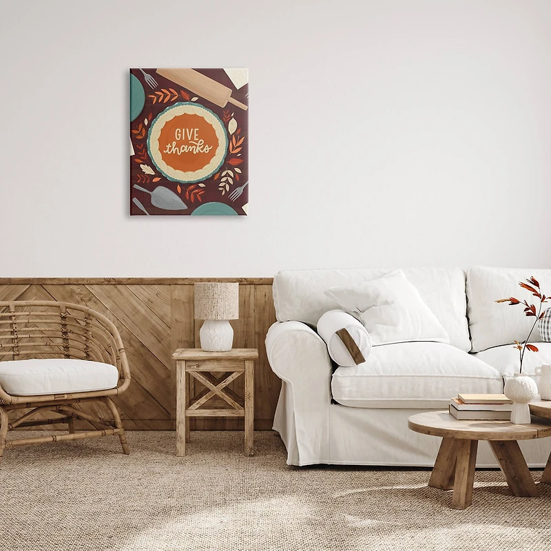 Stupell Industries Give Thanks Kitchen Utensils Pattern Canvas Wall Art