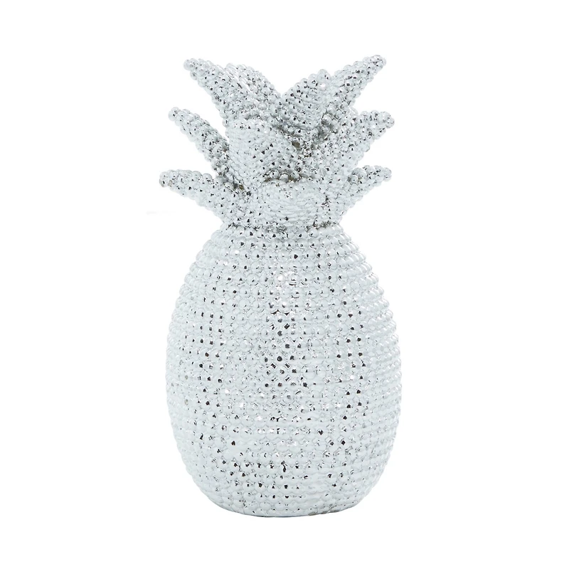 Silver Polystone Glam Pineapple Sculpture, 12" x 6" x 6"