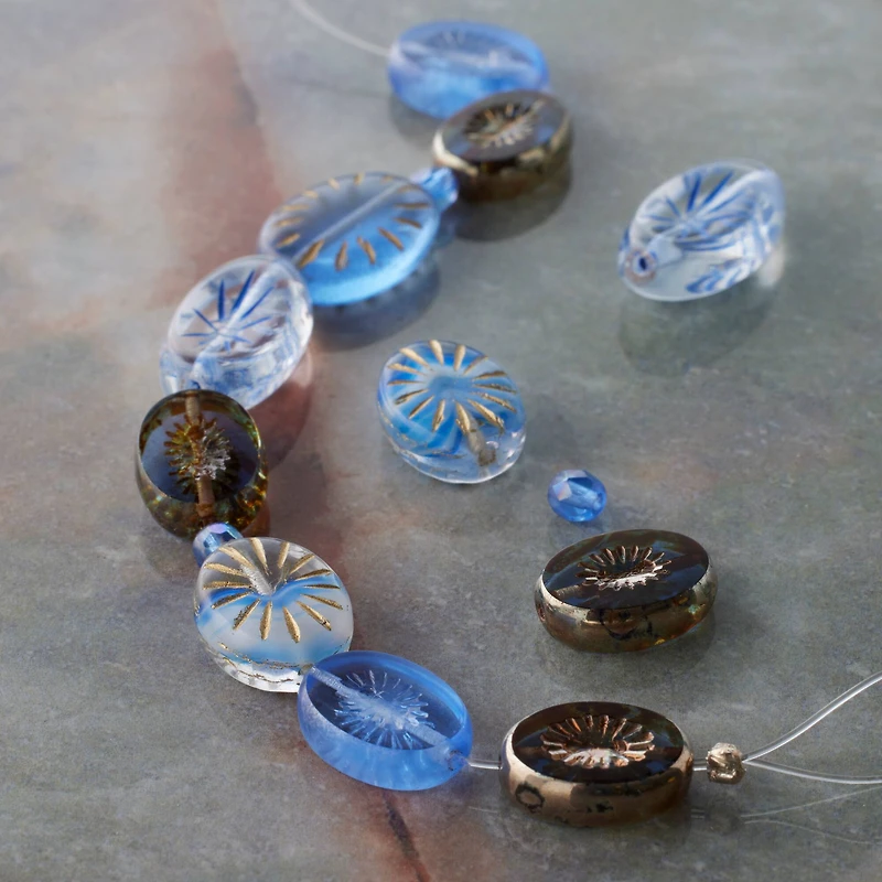 Beam Blue Czech Glass Oval Bead Mix by Bead Landing™