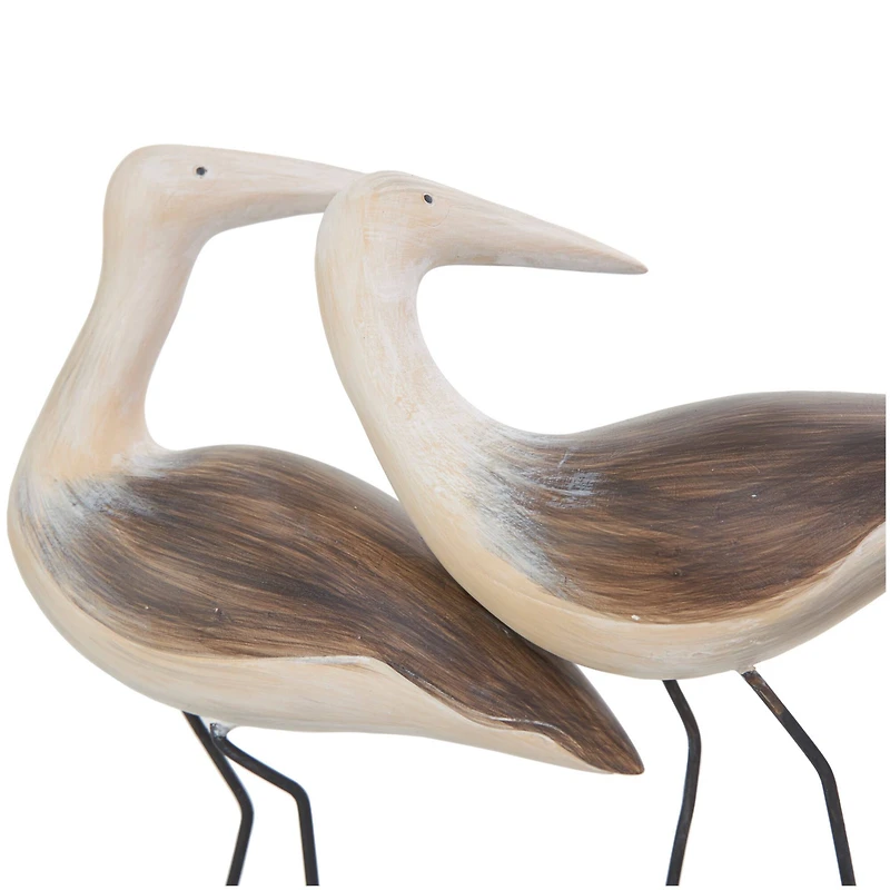 14" Brown Polystone Bird Family Sculpture with Cream Rock Base