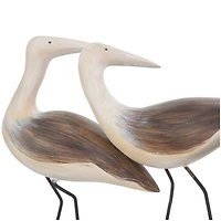 14" Brown Polystone Bird Family Sculpture with Cream Rock Base