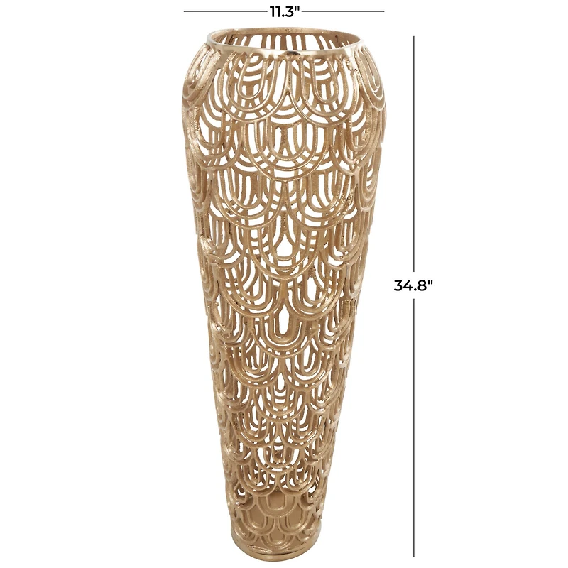 35" Gold Art Deco Arches Aluminum Vase