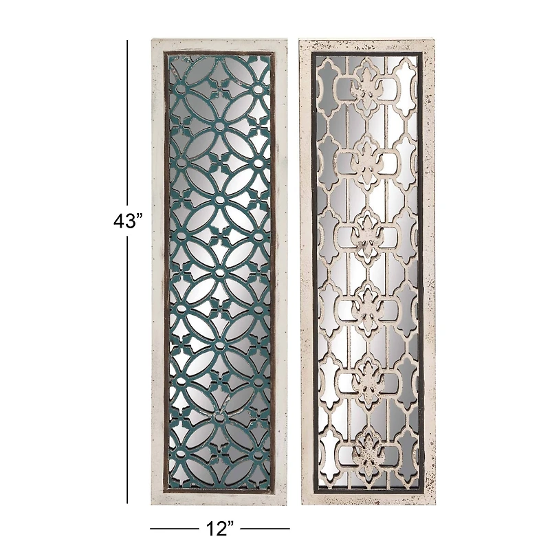 Set of 2 White Wood Glam Wall Decor, 12" x 43"