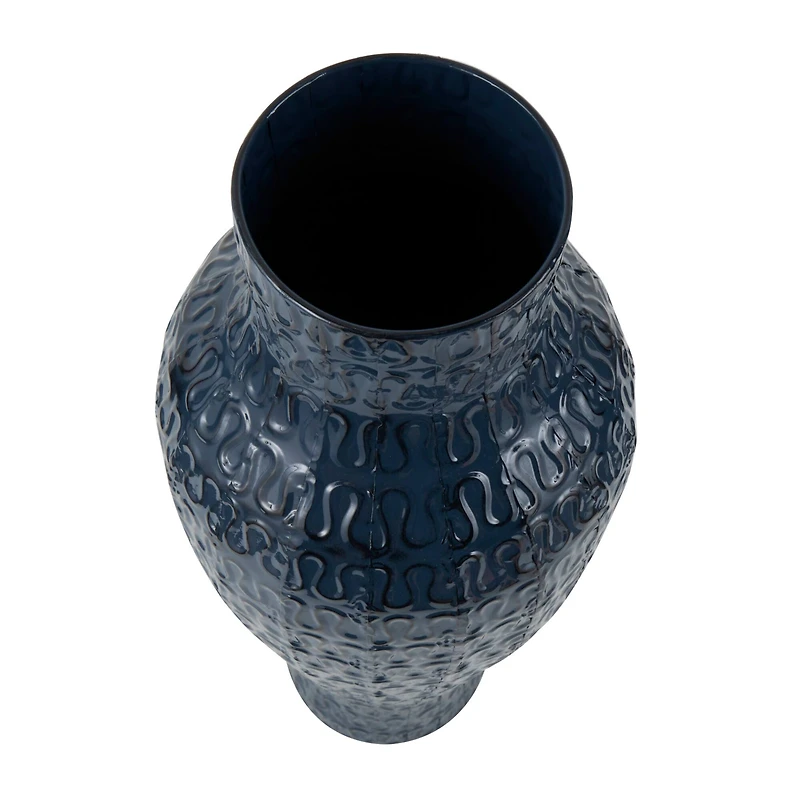 24" Dark Blue Metal Dimensional Textured Vase