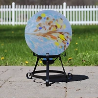 10" Blue Hand Painted Feather Design Glass Garden Gazing Ball