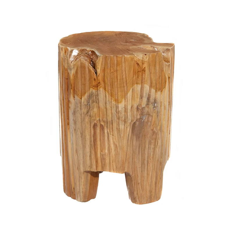 12" Brown Teak Wood Contemporary Stool