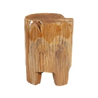 12" Brown Teak Wood Contemporary Stool