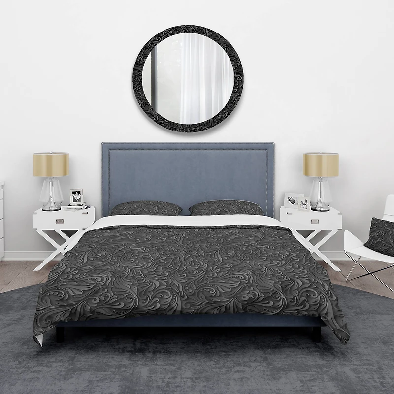 Designart '3D leaves in Shades of Black' Modern & Contemporary Bedding Set