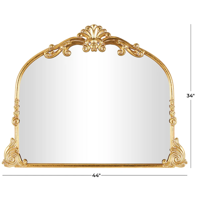 44" x 34" Gold Metal Ornate Arched Baroque Wall Mirror