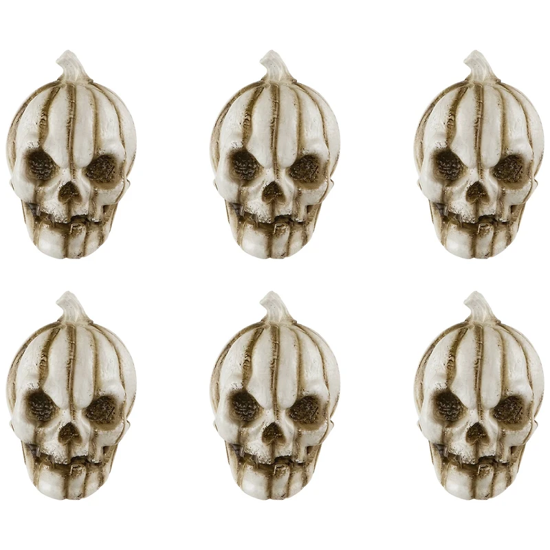 Bag of Mini Pumpkin Head Skulls Halloween Decorations - 3" - Set of 6