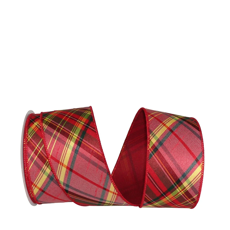 JAM Paper 2.5" x 10yd. Dupioni Wired Edge Fire Plaid Ribbon