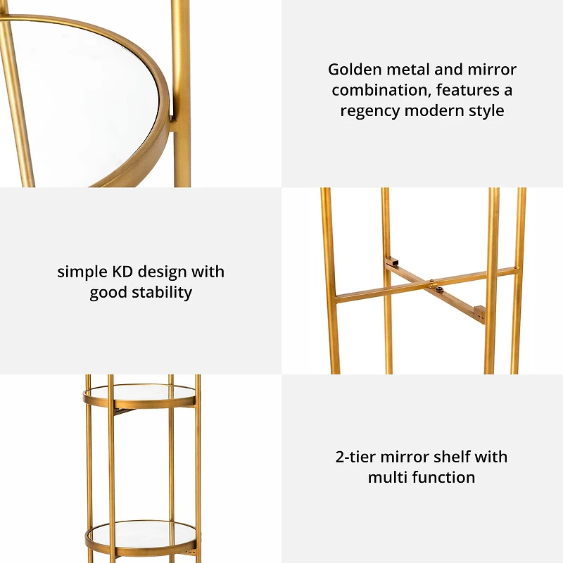 Glitzhome® 42" Gold Regency Modern 2-Tier Mirror Organizer Floor Shelf