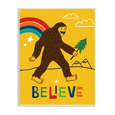 Stupell Industries Whimsical Believe Phrase Happy Smiling Big Foot Wall Plaque