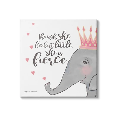 Stupell Industries She is Fierce Phrase Girls' Princess Elephant Pink Canvas Wall Art