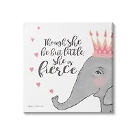 Stupell Industries She is Fierce Phrase Girls' Princess Elephant Pink Canvas Wall Art