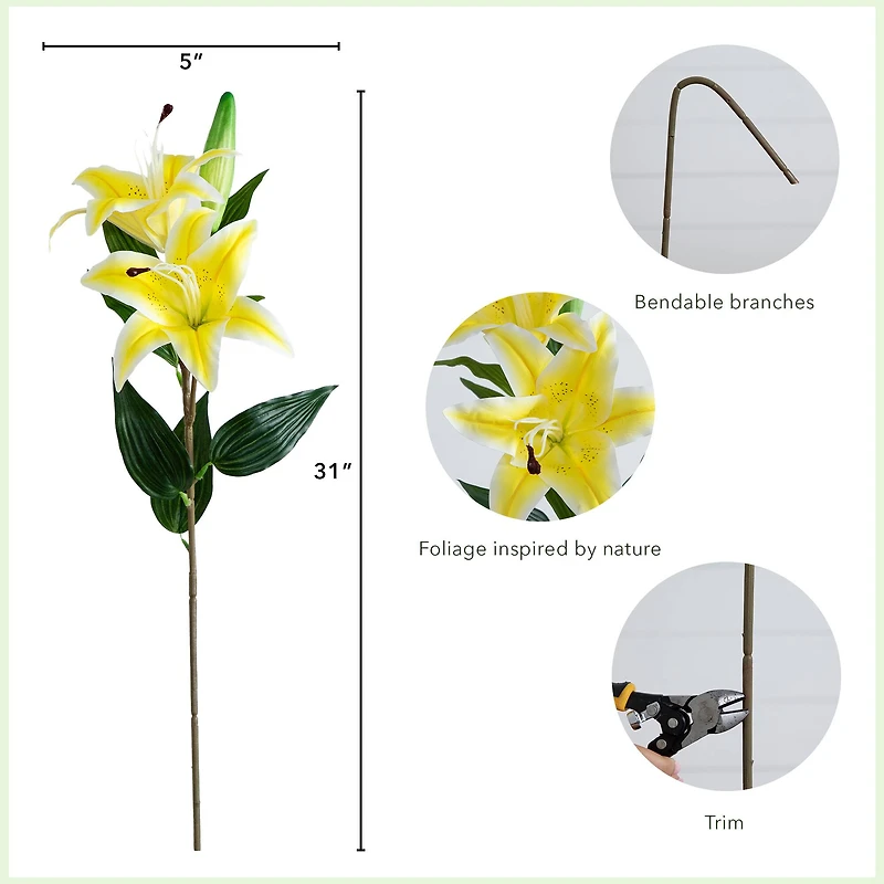 31" Yellow Lily Flower Stems, 3ct.