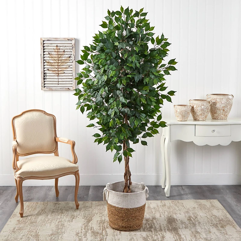 6ft. Ficus Artificial Tree with Natural Trunk in Handmade Natural Jute and Cotton Planter