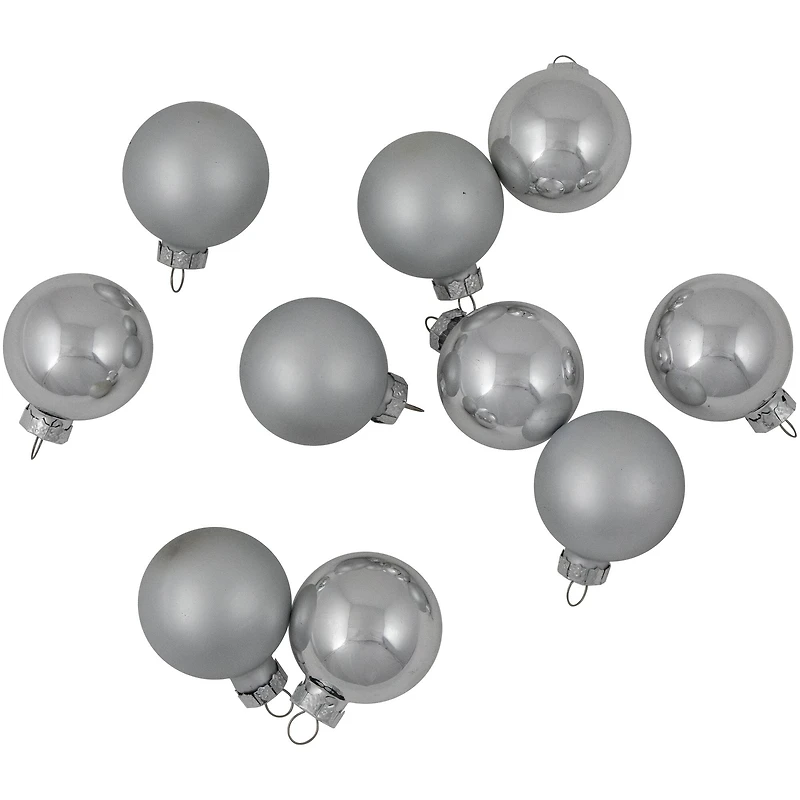 10ct. 1.75" Silver Shiny and Matte Glass Ball Christmas Ornaments