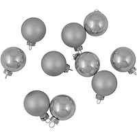 10ct. 1.75" Silver Shiny and Matte Glass Ball Christmas Ornaments