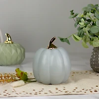 7" Gray & Gold Fall Harvest Ceramic Pumpkin Decoration