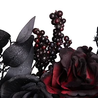 24" Burgundy & Black Roses with Spiders Halloween Wreath