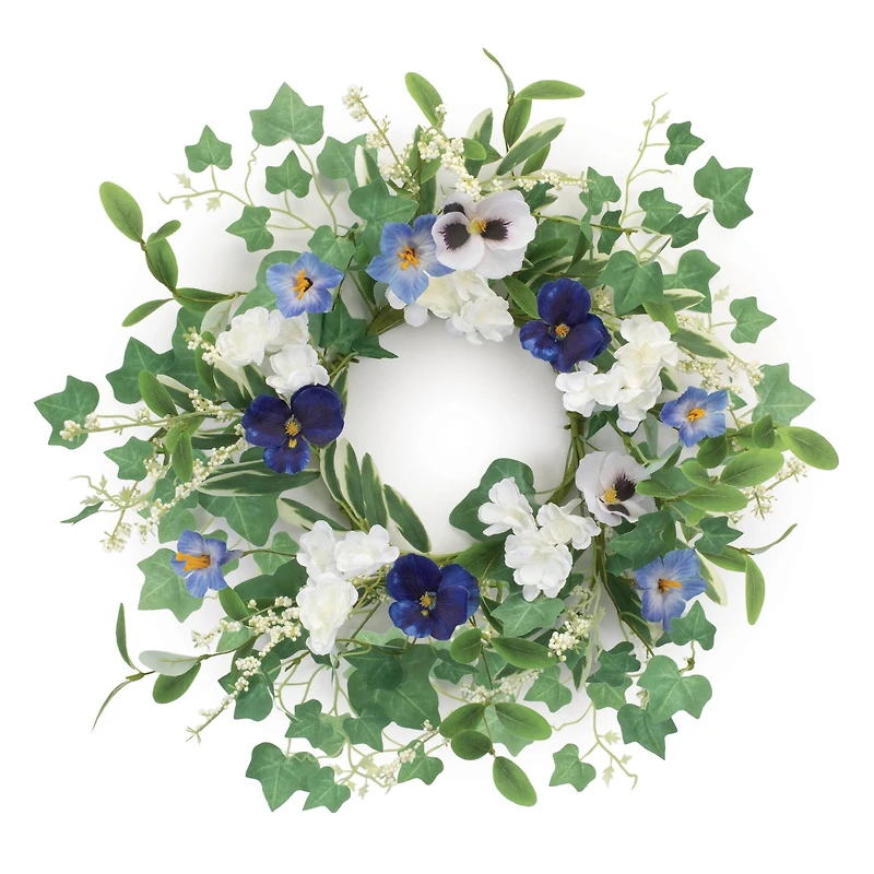 16" Blue, White & Purple Mixed Petunia & Pansy Candle Ring