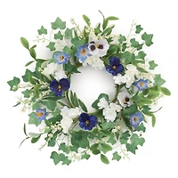16" Blue, White & Purple Mixed Petunia & Pansy Candle Ring