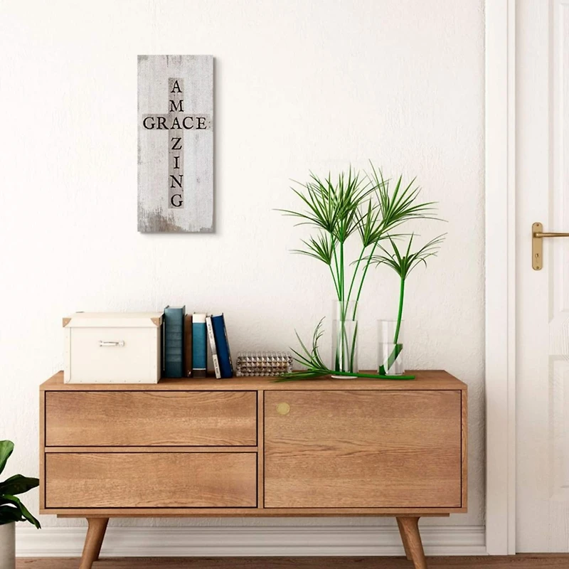 Stupell Industries Distressed Rustic Amazing Grace Canvas Wall Art