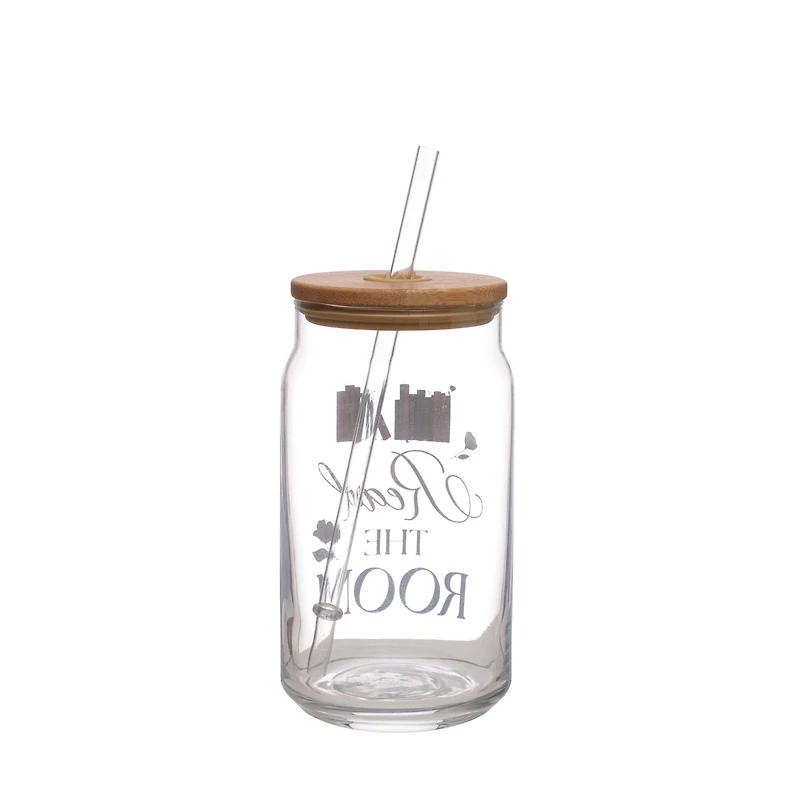 15.2oz. Read the Room Glass with Bamboo Lid & Straw by Ashland®