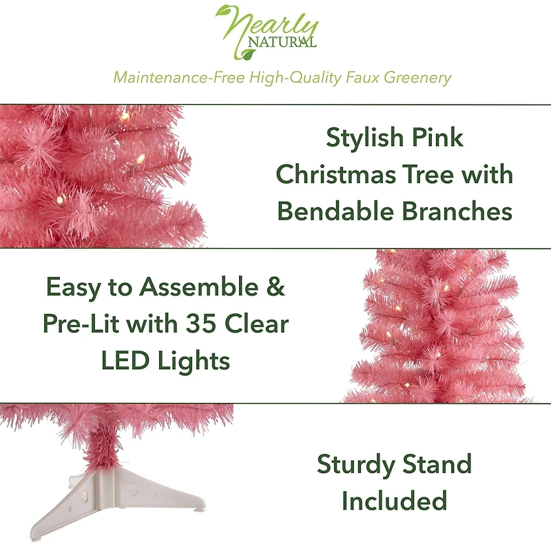 2ft. Pre-Lit Pink Artificial Christmas Tree, Clear LED Lights