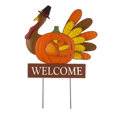 Glitzhome® 2.5ft. Thanksgiving Metal Turkey Yard Stake or Wall Décor