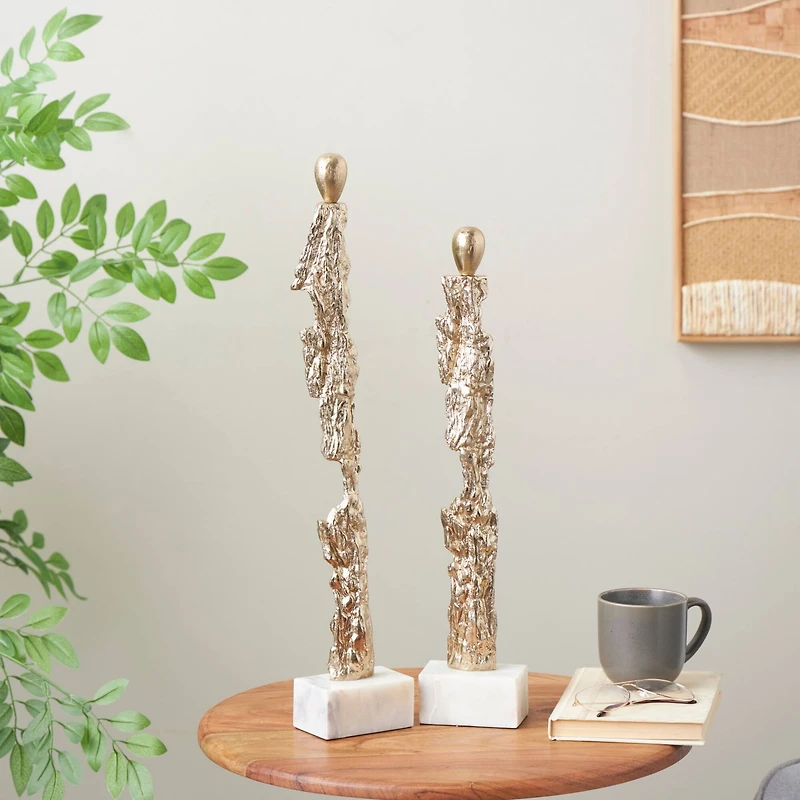 Gold Aluminum Metal Figurine Sculpture with Marble Base, 2ct.