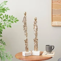 Gold Aluminum Metal Figurine Sculpture with Marble Base, 2ct.