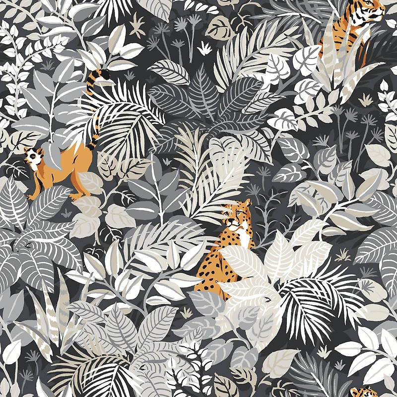 NuWallpaper PrintFresh Charcoal Tropical Oasis Peel & Stick Wallpaper