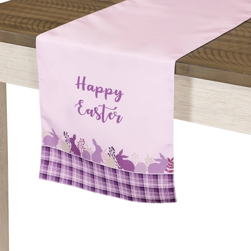 72" Pastel Purple Happy Easter Plaid Table Runner