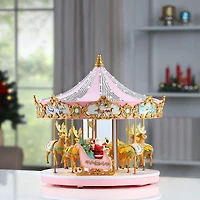 12" Animated & Musical Pink Crystal Carousel